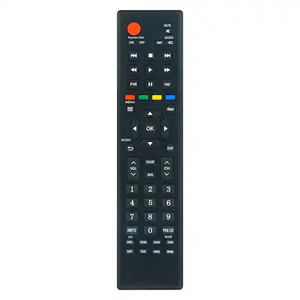 MUTE
SOURCE
DMP
Anyview Cast ON OFF
PVR
FAV
MENU
EXIT
CHLIST
CH
PG
OK
RETURN
VOL
CH
1 2 3 4 5 6 7 8 9 0
PRE CH
INFO
SIZE
SOUND
INDEX
SUBPAGE
LANG
PICTURE
SUBT
TEXT