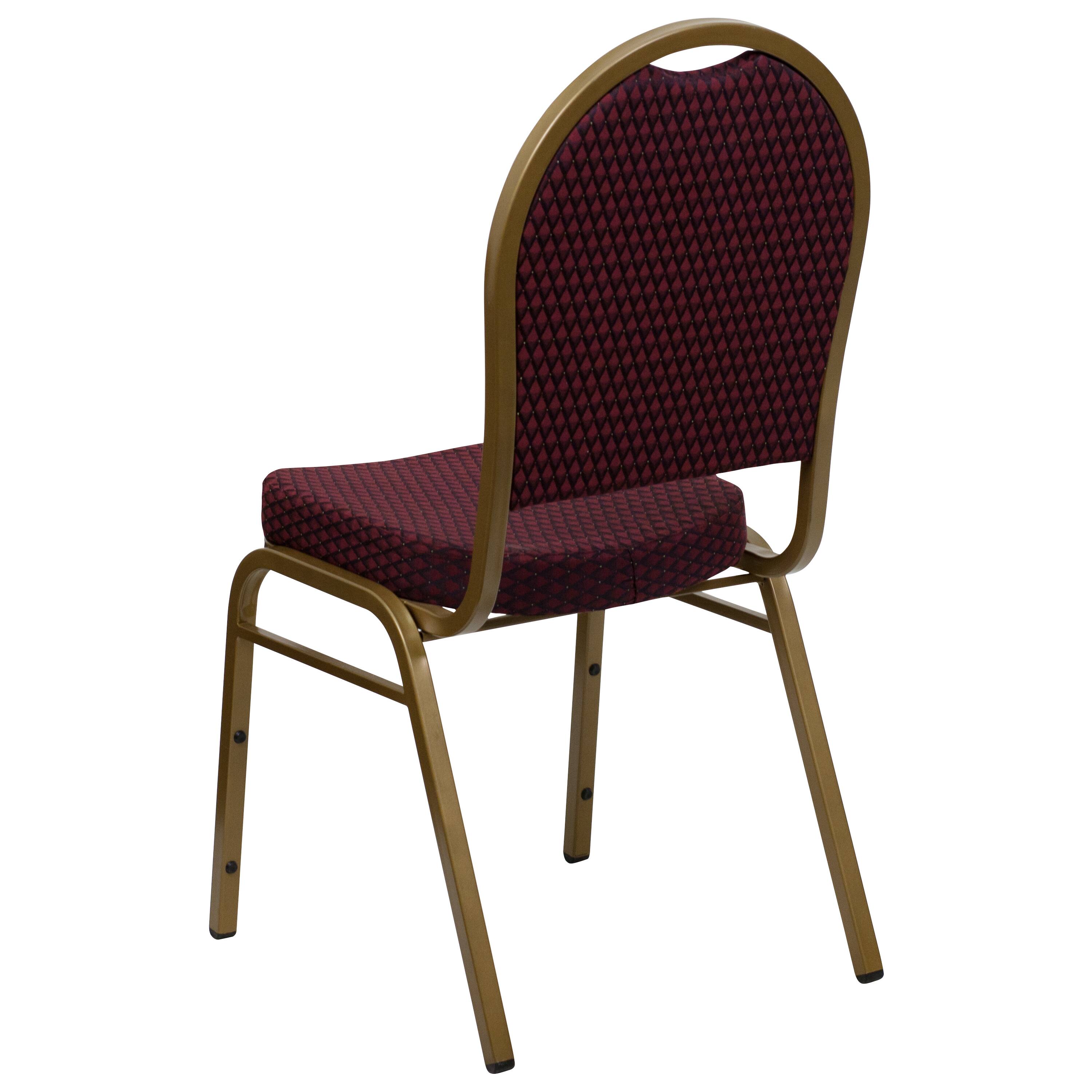 Alt View 5. Emma + Oliver - Dome Back Stacking Banquet Dining Chair - Burgundy Patterned Fabric/Gold Frame.