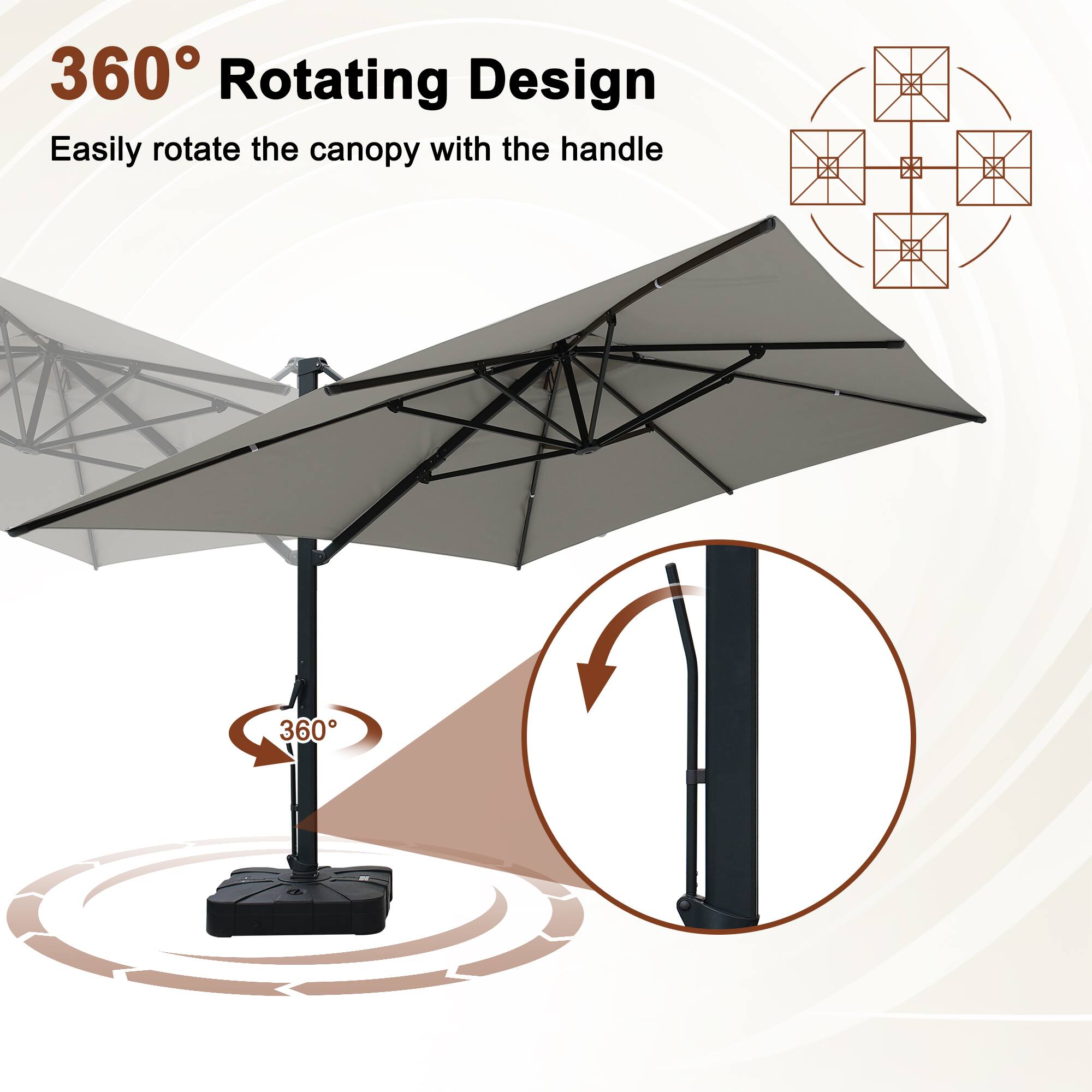 360° Rotating Design  
Easily rotate the canopy with the handle