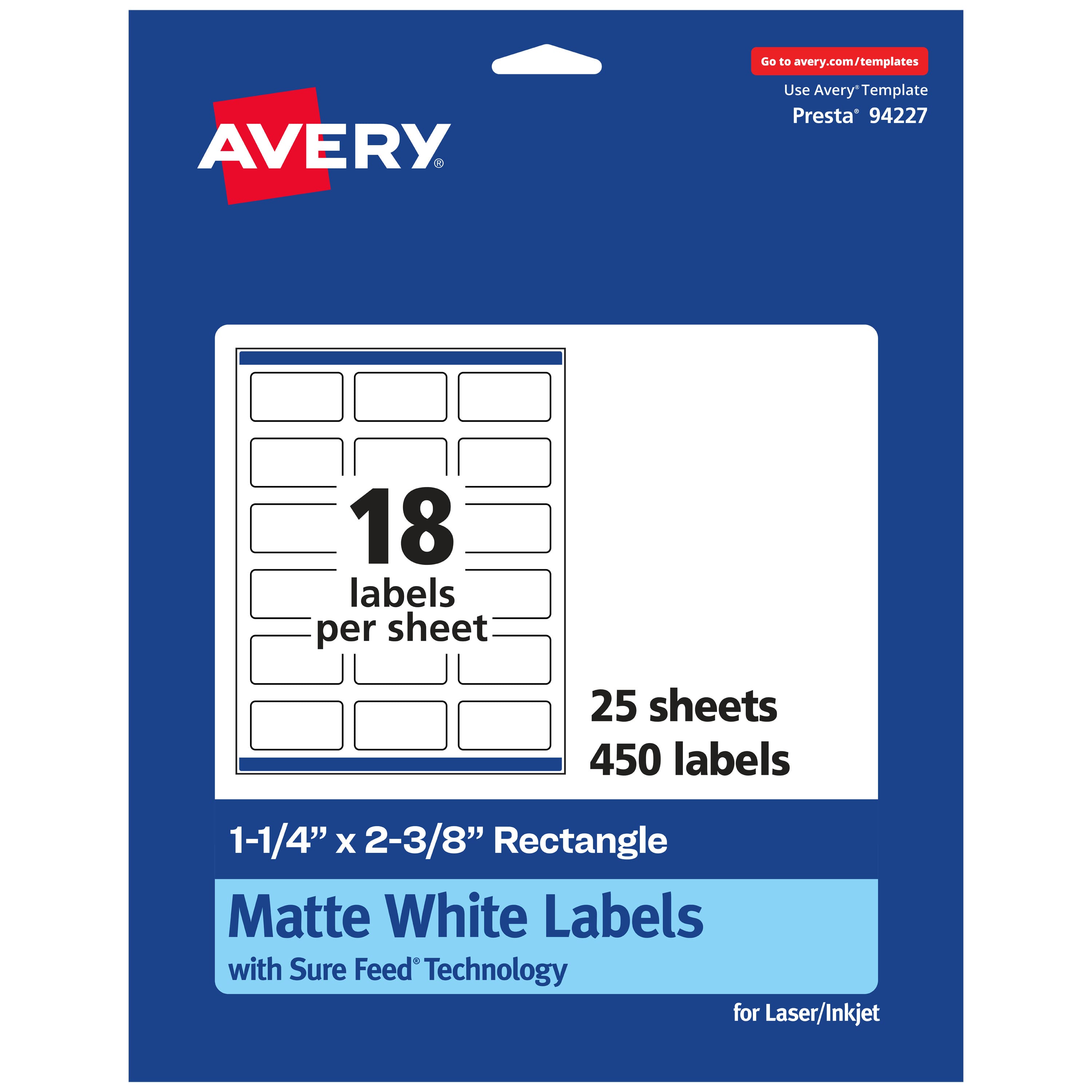 Avery - Matte Rectangle Labels, 1-1/4" x 2-3/8", 450 Labels - White
