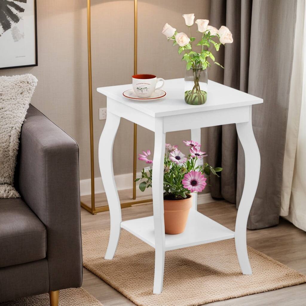 Front. Kadyn - Set of 2 Accent Side Tables with Shelf, Aesthetic Table with Shelf, Protects Floors, Includes All Parts & Tools - White.