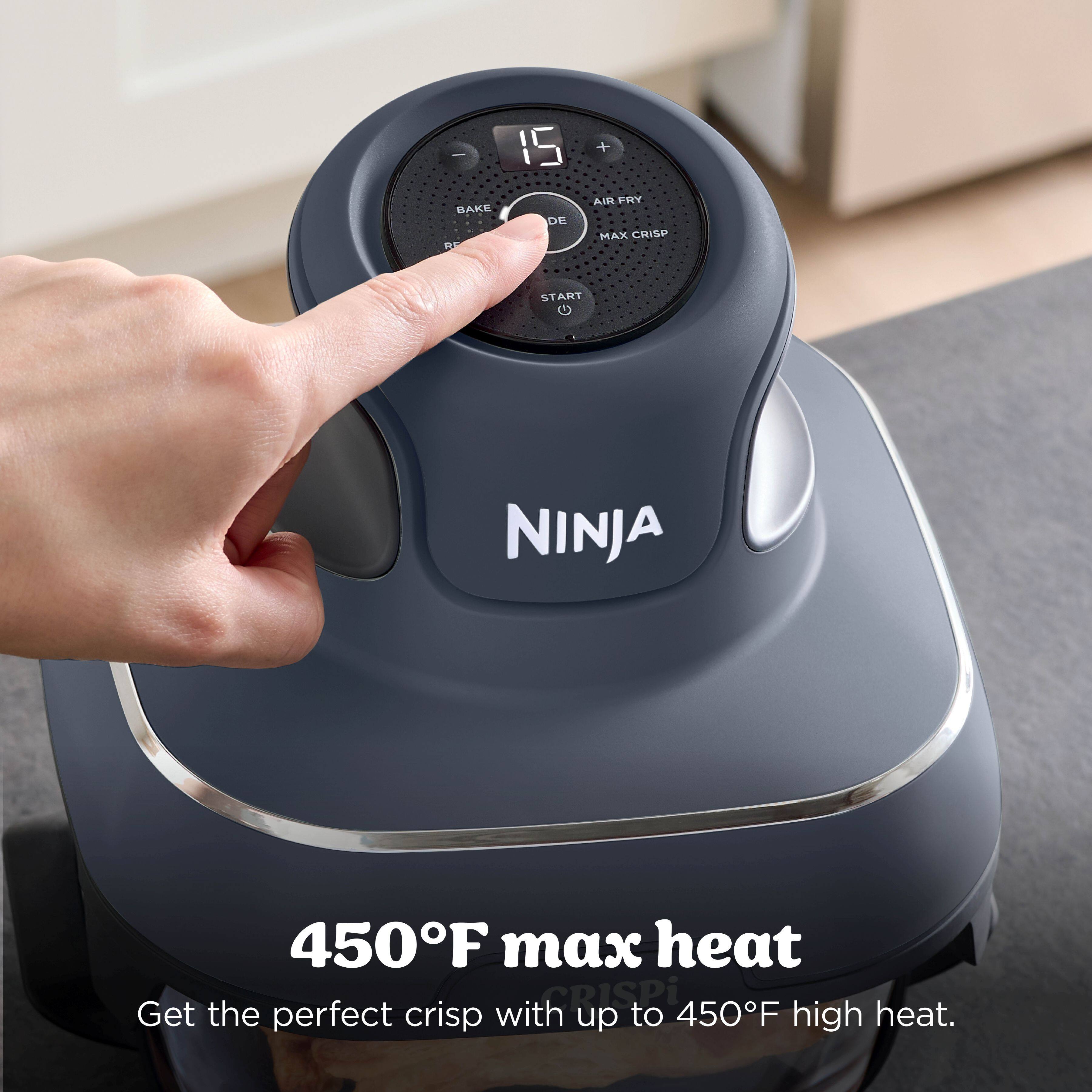 I 15 BAKE DE F + AIR FRY MAX CRISP START NINJA 450F max heat Get the perfect crisp with SRISPi up to 450F high heat.