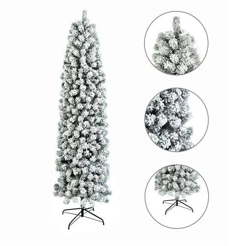 Alt View 3. Winado - 7.5FT Pencil Christmas Tree Skinny Snow Flocked with Hinged, Sturdy Stand Artificial for Indoor Holiday Party Decoration - Snowy Green.