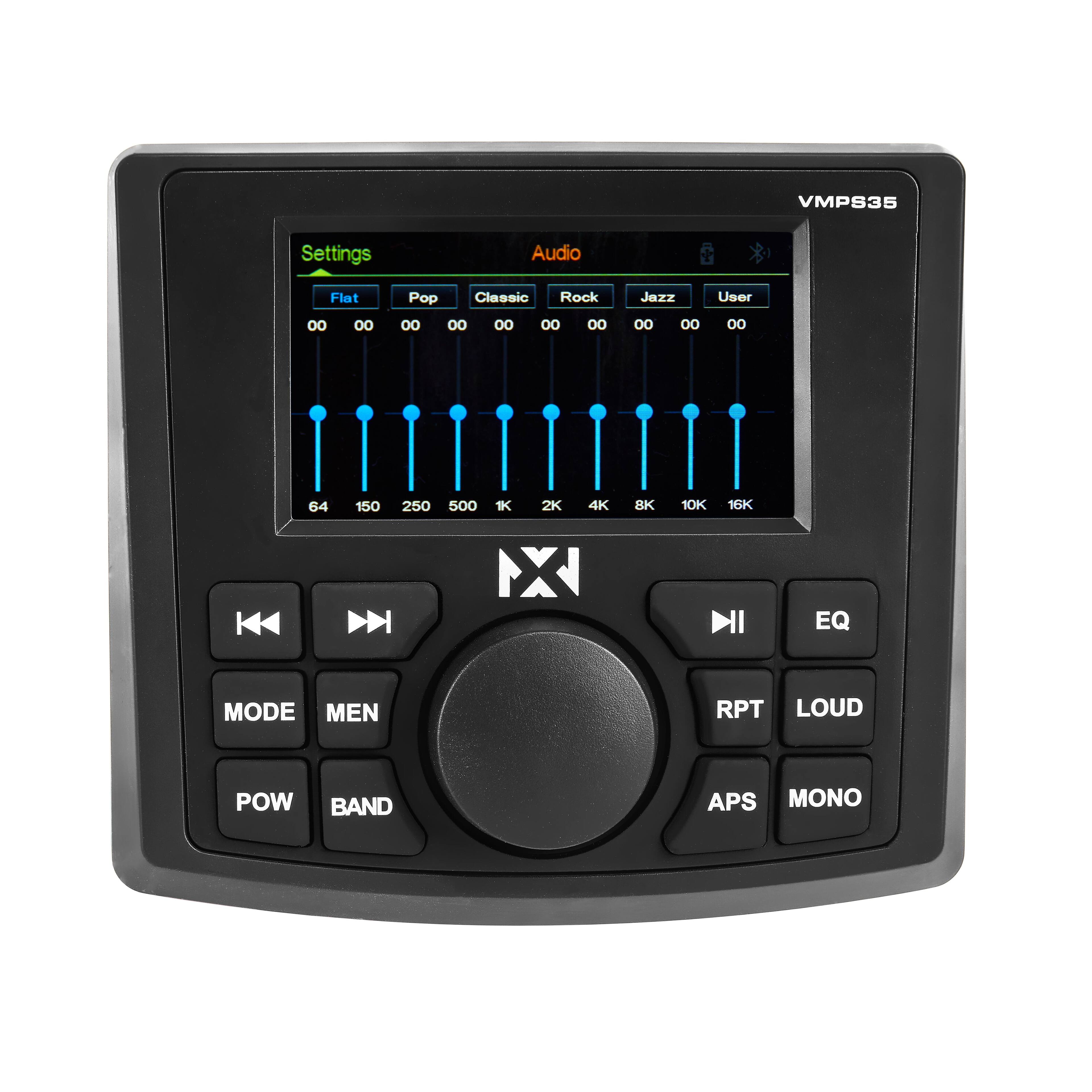 VMPS35 Settings Audio Flat Pop Classic Rock Jazz User 00 00 00 00 00 00 00 00 00 00 64 150 250 500 1K 2K 4K 8K 10K 16K NX NI EQ MODE MEN RPT LOUD POW BAND APS MONO