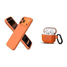Ornarto - Silicone for iPhone 17 Pro Max Case 6.9" and Leather for AirPods 4 Case - Orange