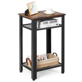 Costway - 3-Tier Industrial Tall Nightstand Side End Telephone Table with Mesh Shelves - Rustic Brown