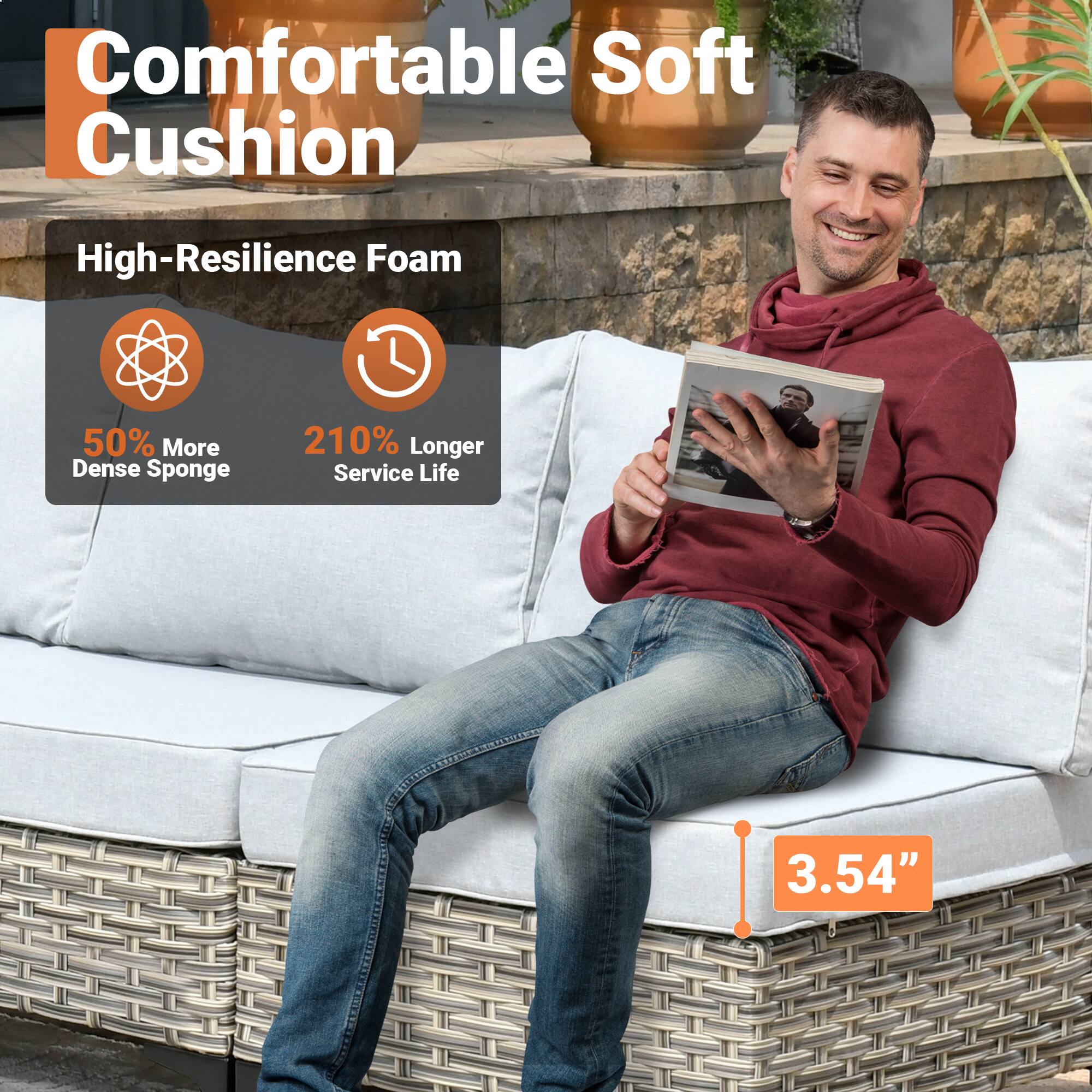Comfortable Soft Cushion

High-Resilience Foam

50% More Dense Sponge

210% Longer Service Life

3.54"