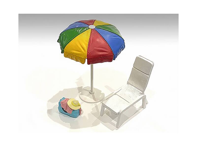 Alt View 2. American Diorama - "Beach Girls" Accessories (Beach Chair and Beach Umbrella and Duffle Bag) for 1/18 Scale Models by American Diorama.