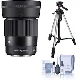 Bundle - Sigma - 30mm f/1.4 DC DN Contemporary Lens for Nikon Z, Tripod Cleaning Kit