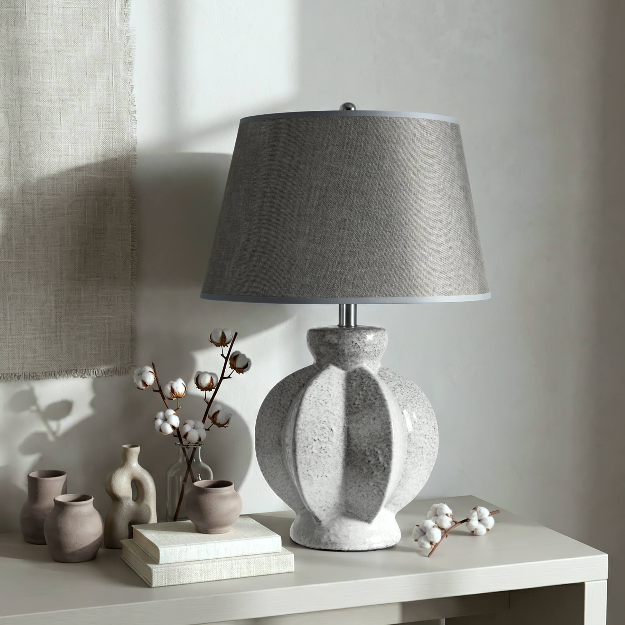 Alt View 4. partphoner - Rustic Ceramic Table Lamp - Grey.