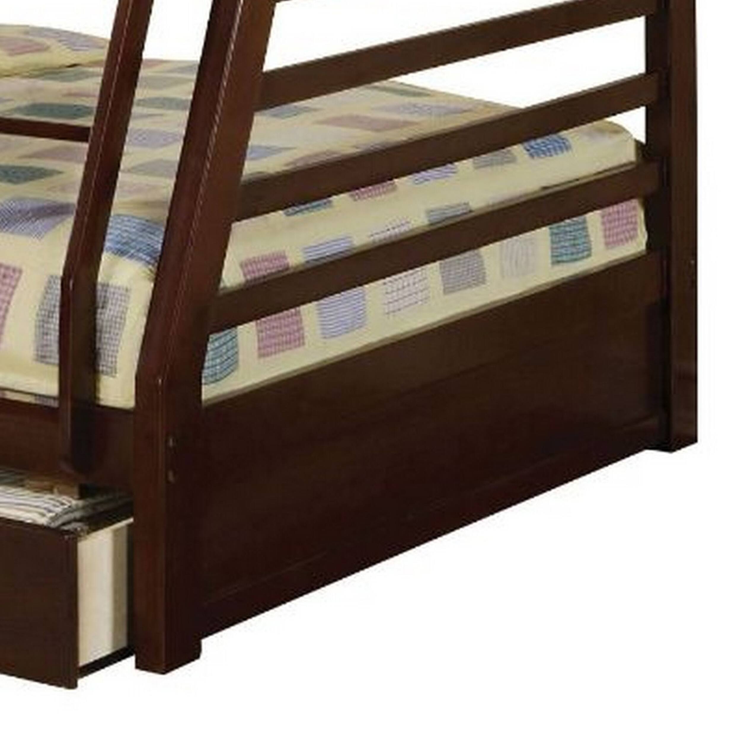 Alt View 3. Manhattan Lane - Cleo Twin Over Full Bunk Bed, Espresso Brown Pine Wood, Slatted Design - Brown.