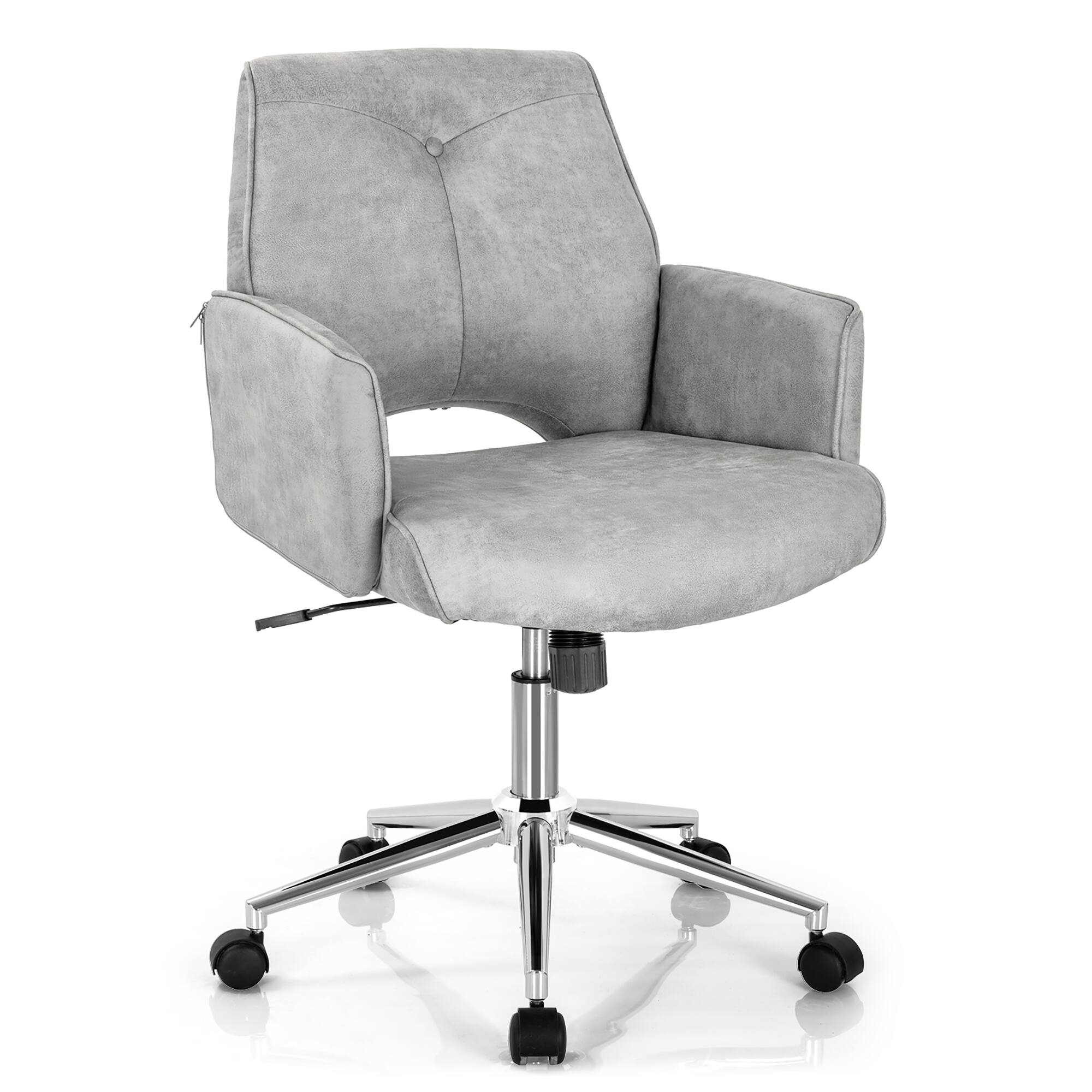Front. Costway - Leisure Hollow Mid-Back Adjustable Task Chair with Armrests - Grey.