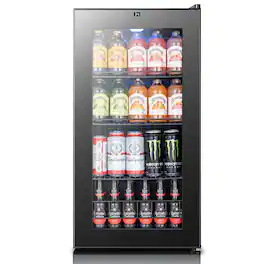 Yeego - Beverage Refrigerator Cooler, 105 Cans Freestanding Mini Beverage Fridge with Glass Door Beverage cooler for Home Office - Black