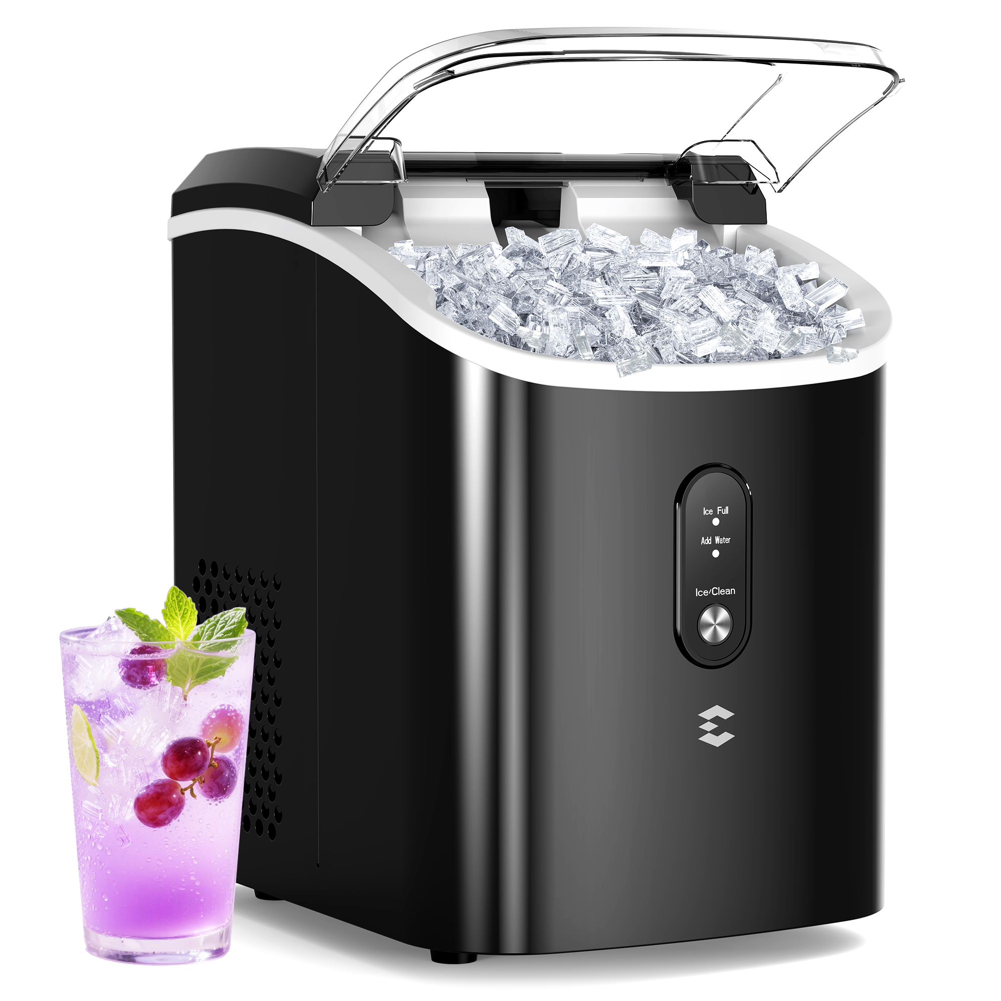 Easyera - Nugget Ice Maker Countertop, 33LBS/24H, Self-Cleaning Portable Pebble Ice Machine with Soft Chewable Ice - Black