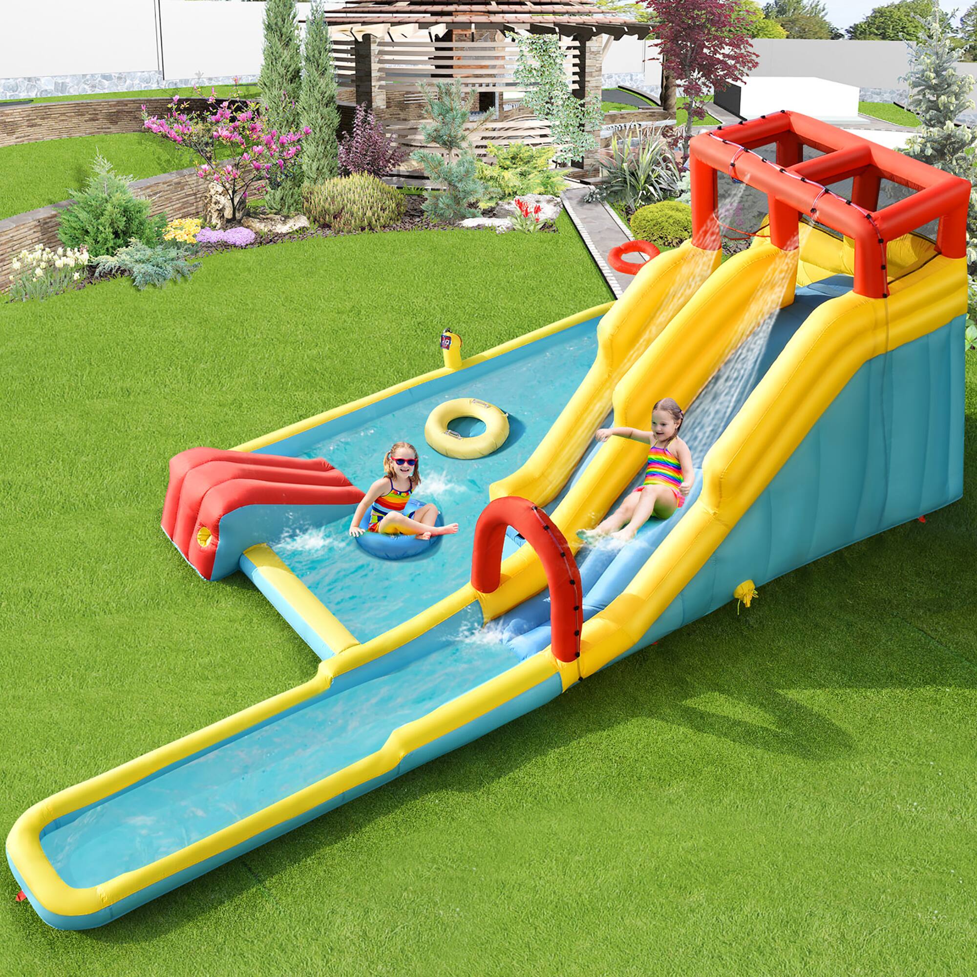 Alt View 2. Costway - Costway Inflatable Dual Slide Water Park Climbing Bouncer W/ 735W Blower - Multicolor.