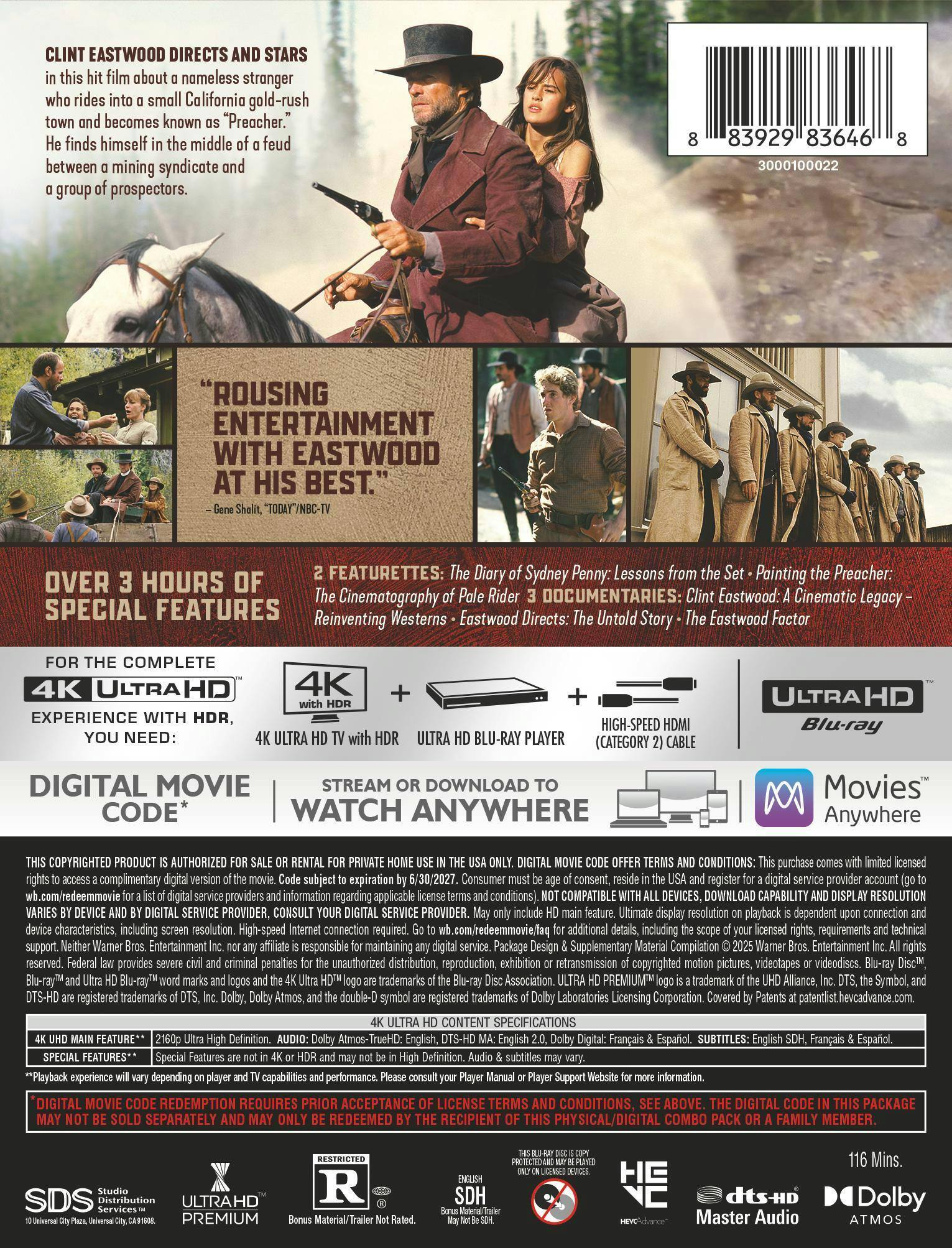 Back. Pale Rider (Steelbook)   - 4K Blu-Ray.