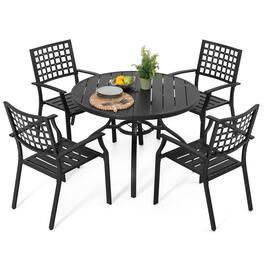 Nuu Garden - Outdoor 5-Piece Metal Patio Dining Set with Umbrella Hole, Stackable Chairs - Black
