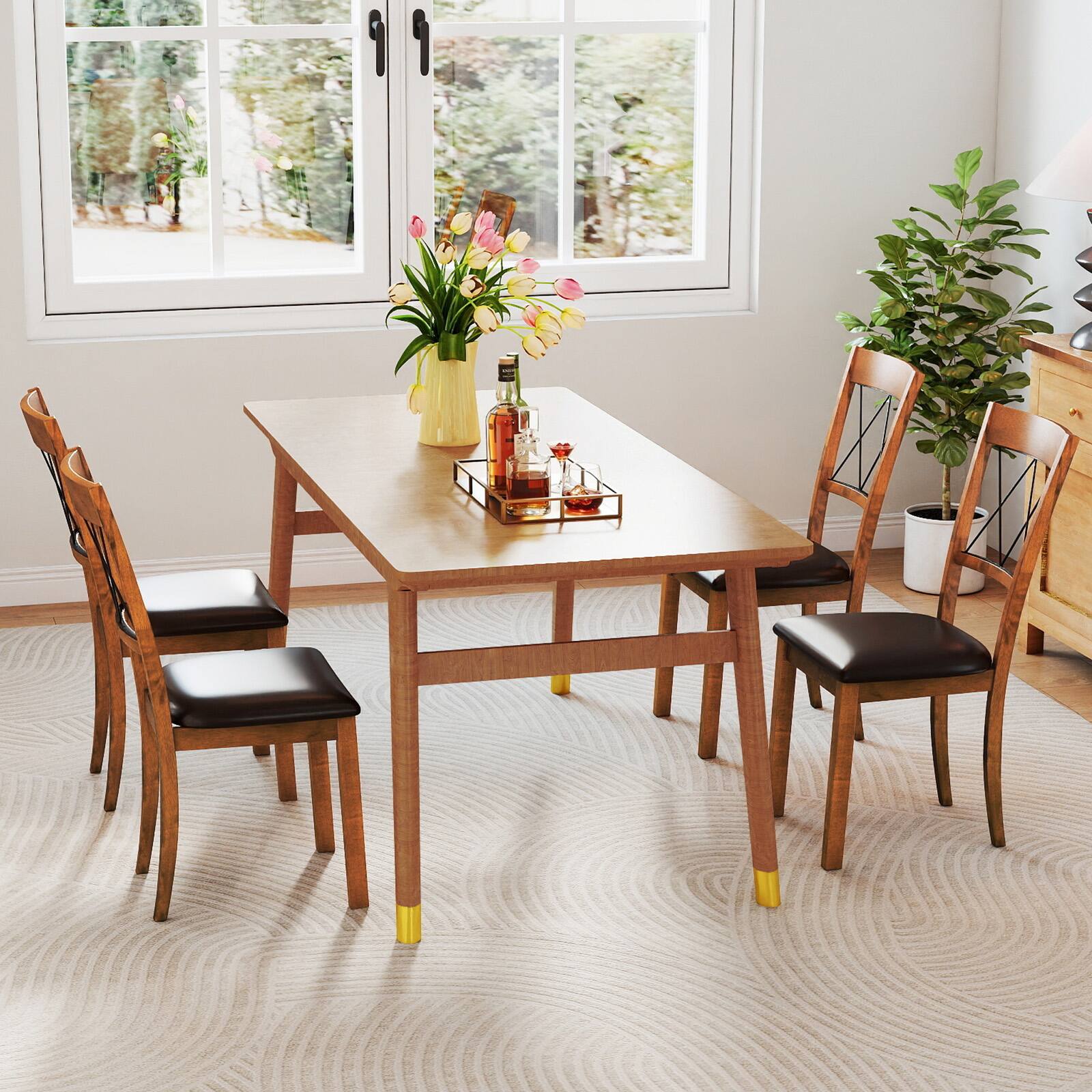 Alt View 3. Gymax - Gymax Dining Chair Set of 4 w/Rubber Wood Frame Padded Seat Cross Backrest for Room - Brown.