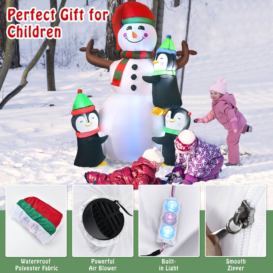 Costway 6ft Christmas Inflatable Snowman with Penguins Quick