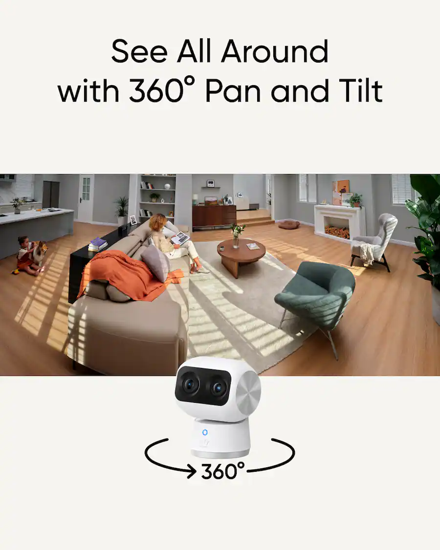 eufy S350 Indoor Wired 4K PTZ Security Camera with Dual Lens White