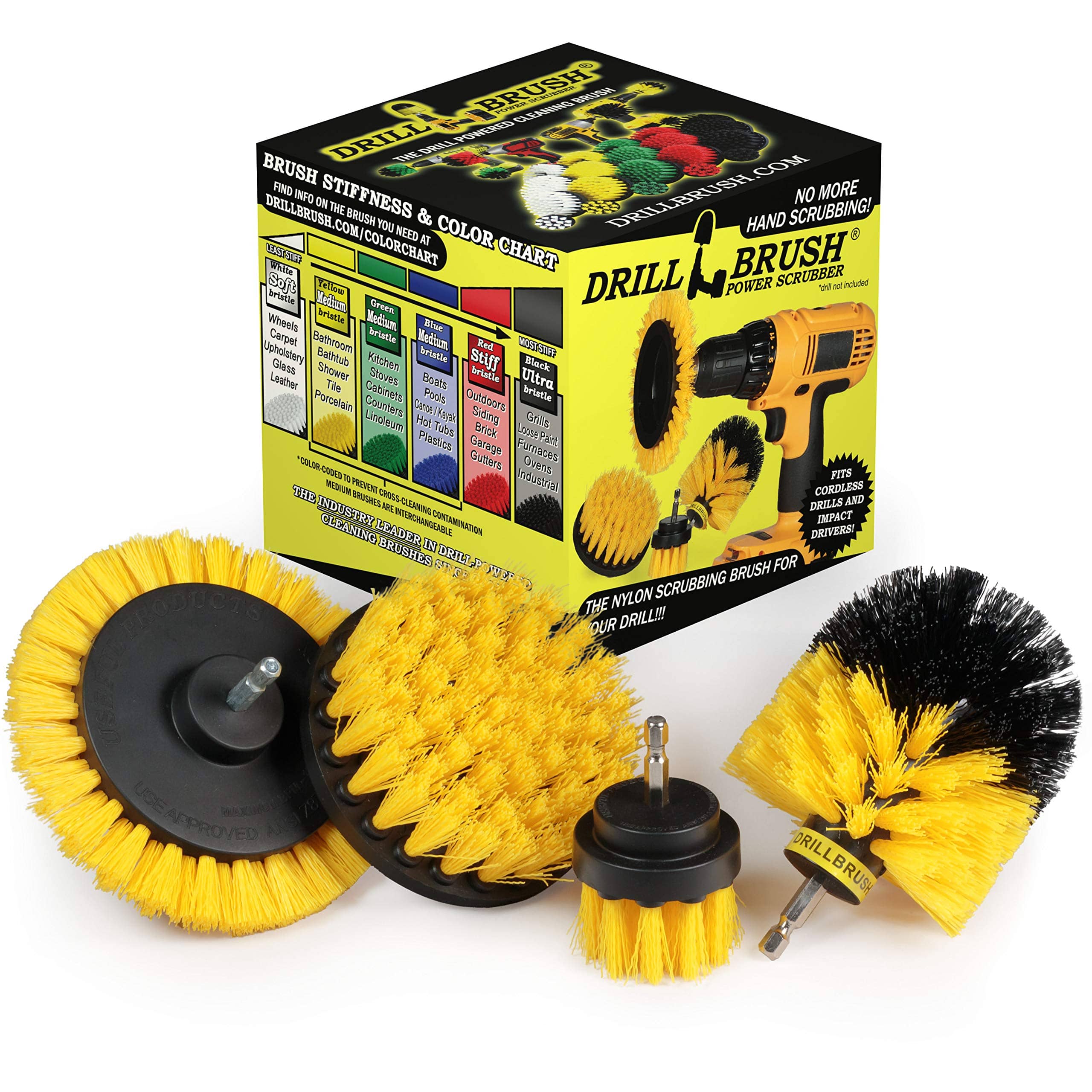 Drillbrush - 4 PC Shower Cleaning Rotary Drill Brush Kit - Power Brush Scrubber for Bathroom - Grout Cleaning