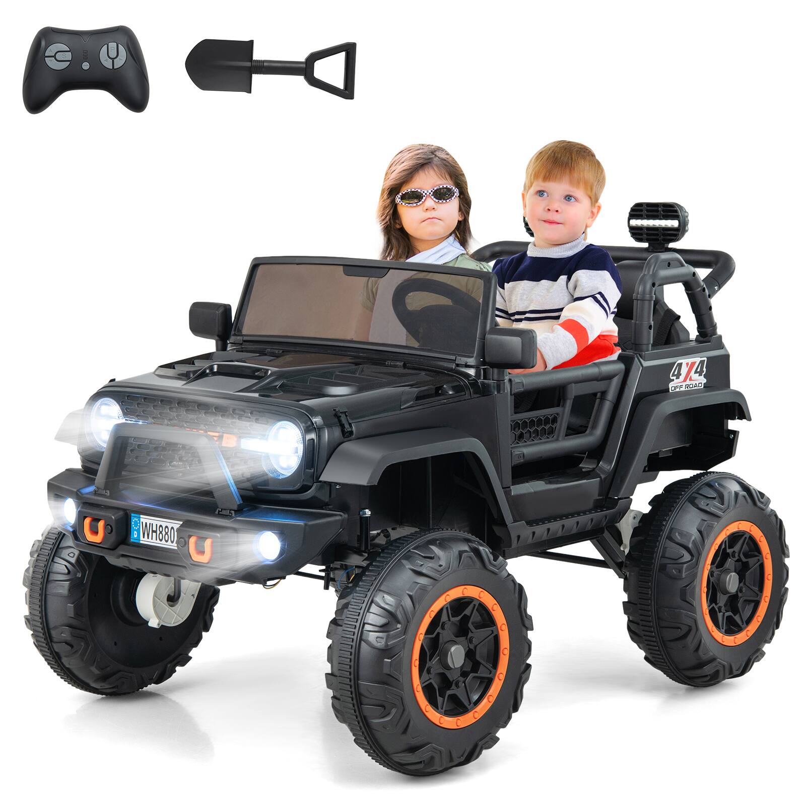 Costway - 24V 2 Seater Kids Ride on Truck 2WD/4WD Battery Powered Vehicle Toddler Powerful Car with Remote Control - Black