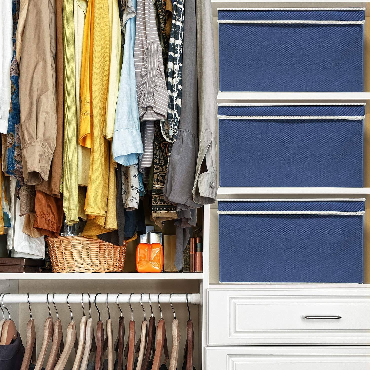 Alt View 3. Sorbus - Sorbus Fabric Storage Bin Boxes with Lids, Collapsible & Decorative Organizer Basket, Great Container Cubes - Blue.