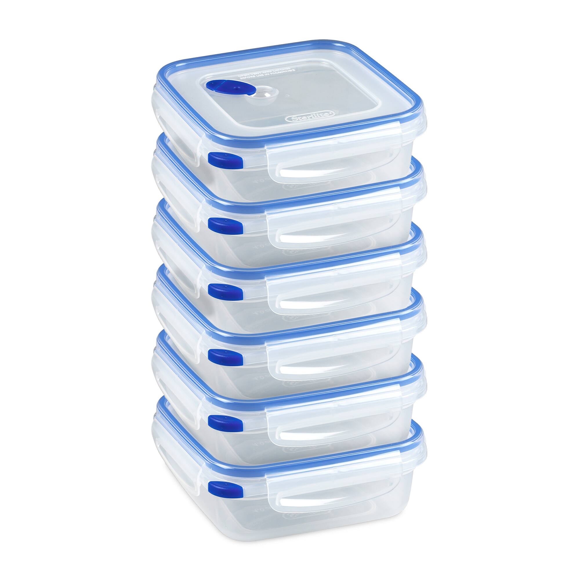 Sterilite - 4.0 Cup Square Ultra-Seal Food Storage Container, Blue (6 Pack) - Clear/Blue