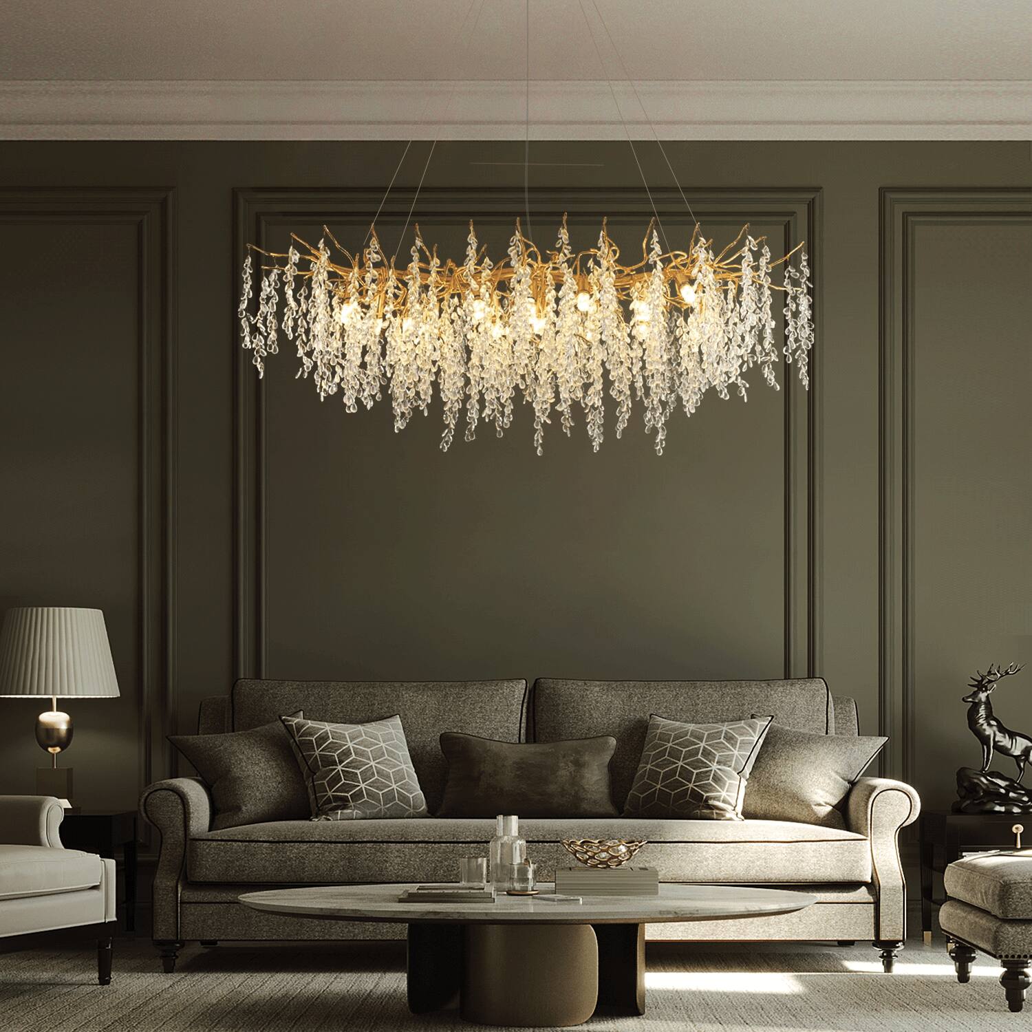 Alt View 4. Siljoy - Elegant Luxury French Creative Branch Design with Tassel Glass Chandelier - Gold.