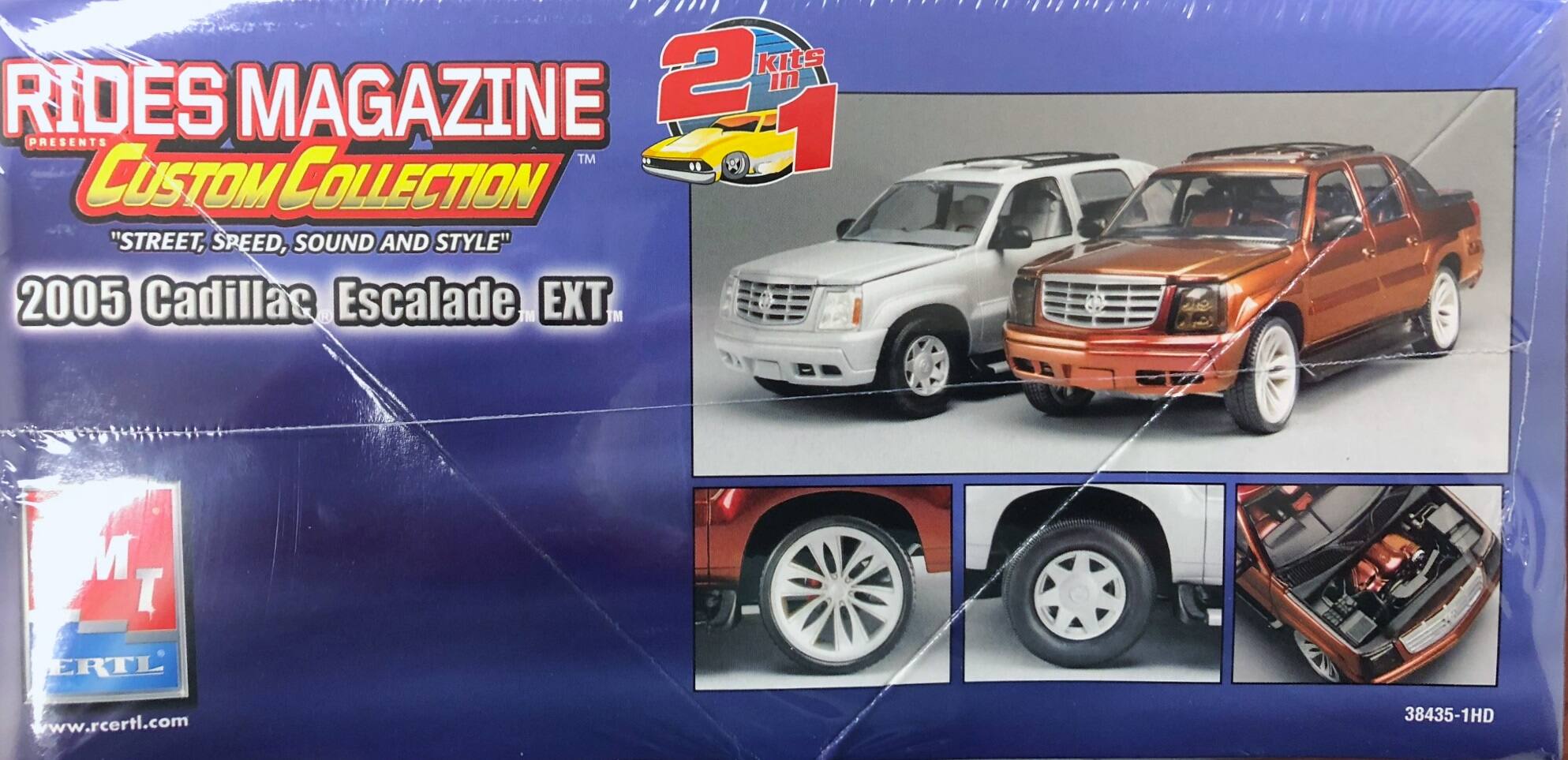 Rides Magazine  
Custom Collection  
"Street, Speed, Sound and Style"  

2 Kits in 1  
2005 Cadillac Escalade EXT  

ERTL  
www.rcertl.com  

38435-1HD