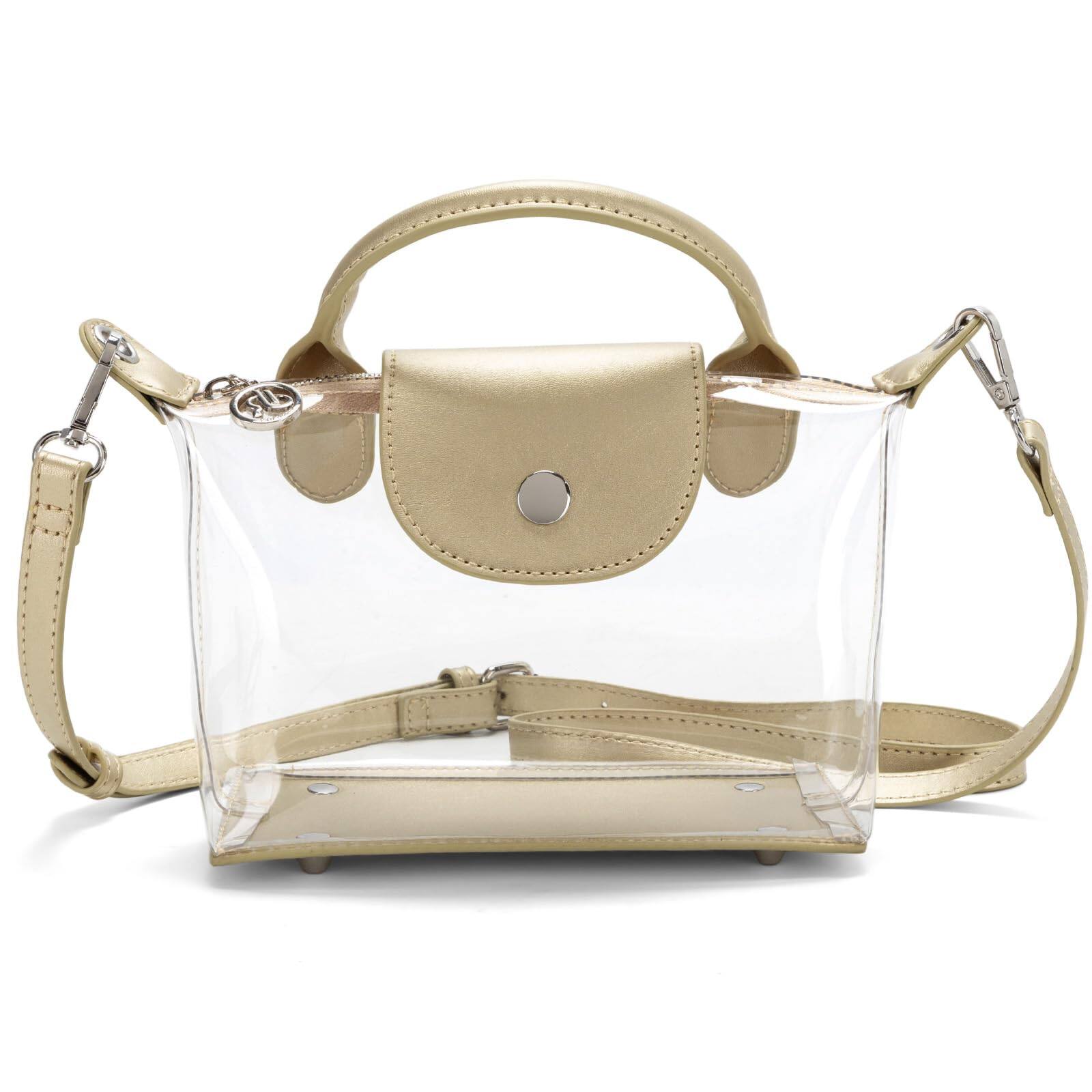 Front. DORLUKFU - Clear Bag Purse Stadium Approved Transparent Handbags See Through Crossbody Bag for Concerts Sports Events - Light Gold.