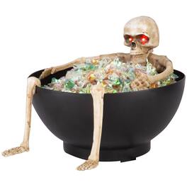 Gemmy - Red 7.5 in. LED Candy Bowl Grabbing Skeleton Halloween Decor - Black | Beige | Red