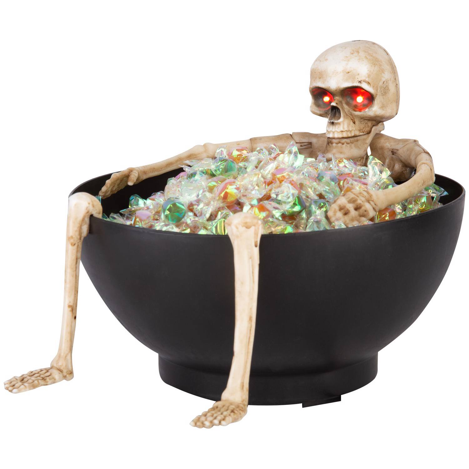 Front. Gemmy - Gemmy Red 7.5 in. LED Candy Bowl Grabbing Skeleton Halloween Decor - Black | Beige | Red.