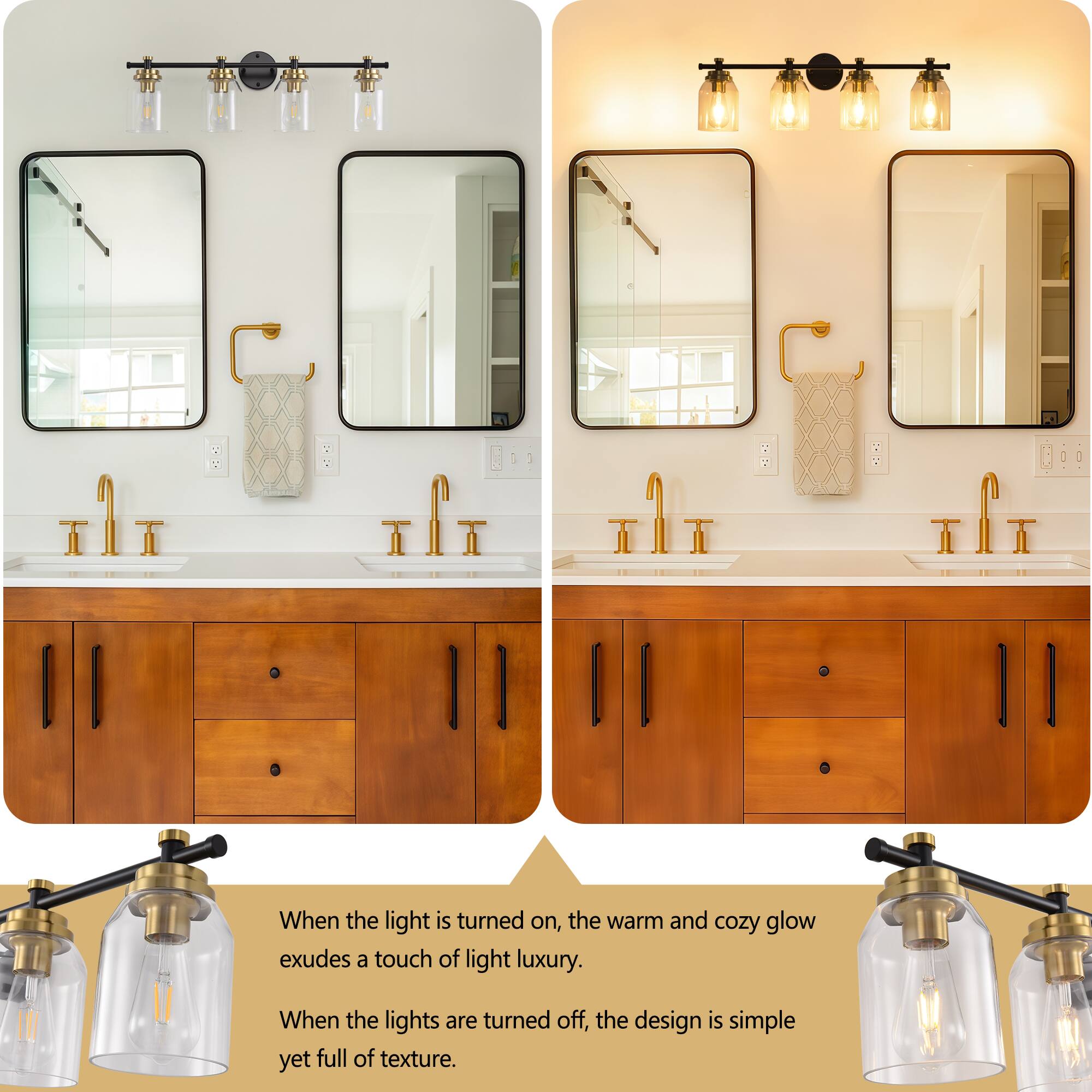 When the light is turned on, the warm and cozy glow exudes a touch of light luxury. When the lights are turned off, the design is simple yet full of texture.