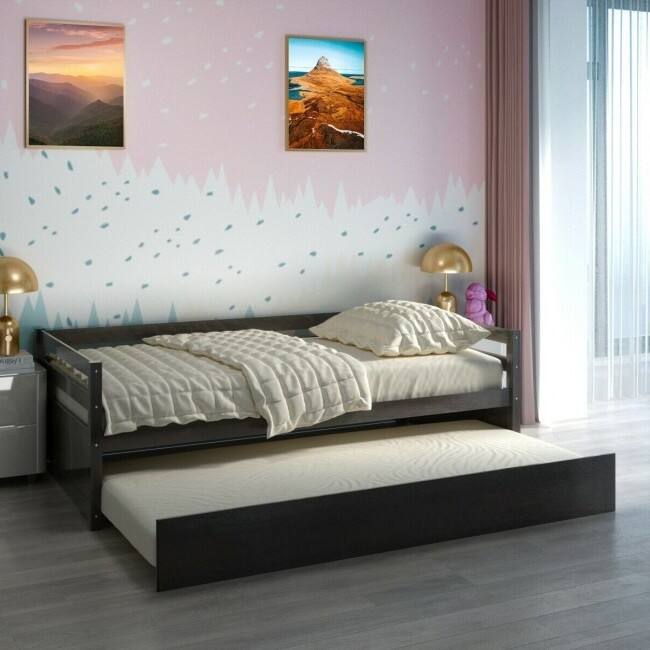 Back. Hivvago - Hivvago Twin/Twin Dorm Style Trundle Daybed Platform Bed Frame - Espresso.