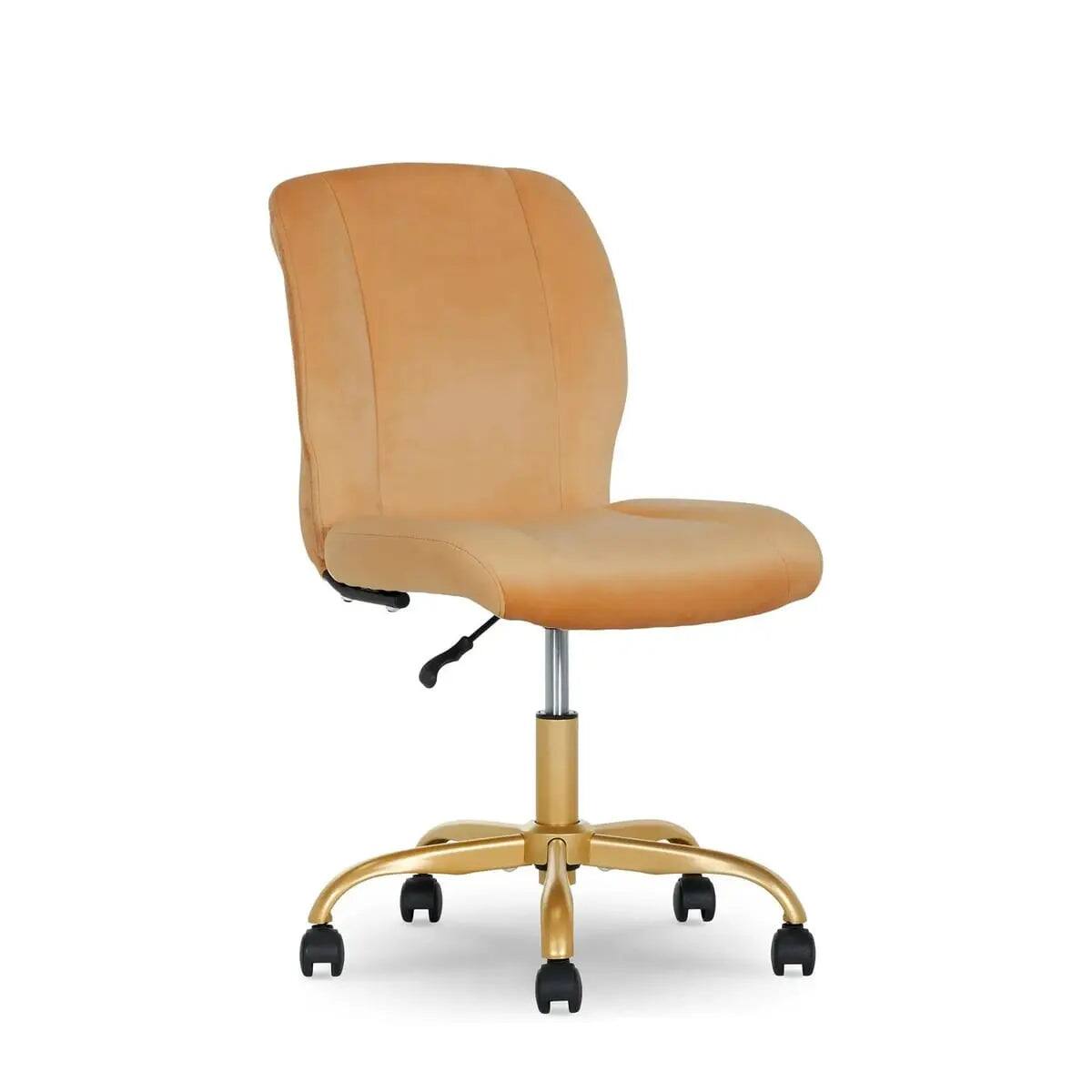 Angle. Mainstays - Luxurious Plush Velvet Office Chair with Ergonomic Design and Adjustable Gold Base for Stylish Home Workspace - Gold.