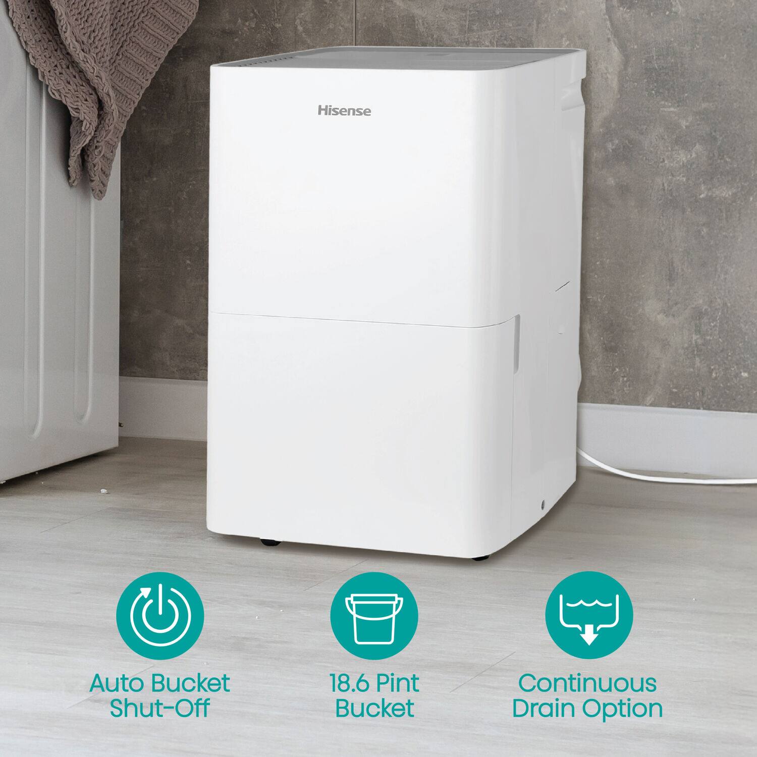 Hisense Auto Bucket Shut-Off 18.6 Pint Bucket Continuous Drain Option
