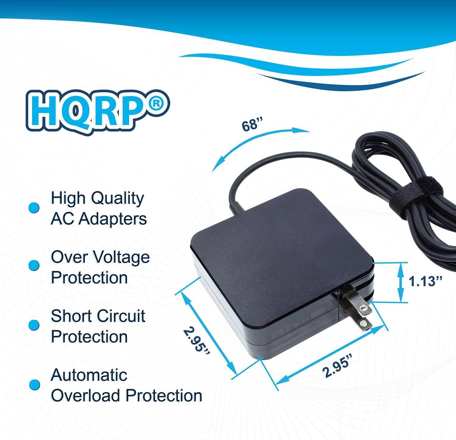 HQRP 68" High Quality AC Adapters  
- Over Voltage Protection  
- Short Circuit Protection  
- Automatic Overload Protection  

Dimensions:  
- 1.13"  
- 2.95"  
- 2.95"