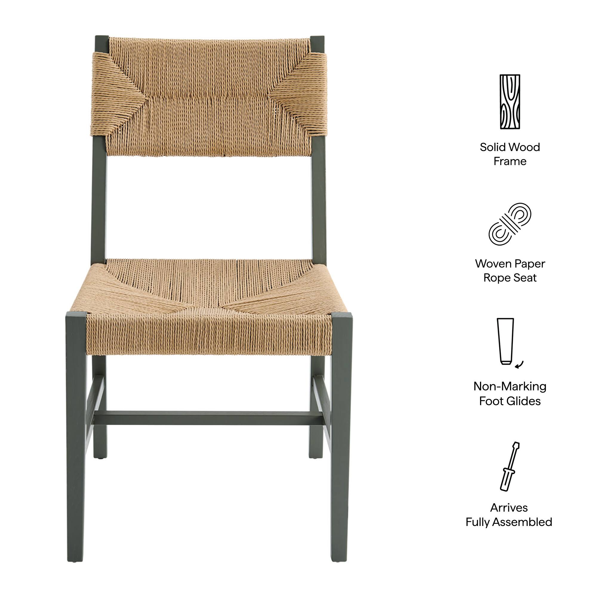 Solid Wood Frame, Woven Paper Rope Seat, Non-Marking Foot Glides, Arrives Fully Assembled