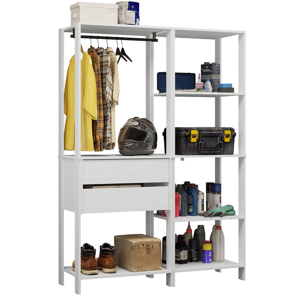 Angle. Madesa - Madesa Garage Storage Rack with 2 Drawers, 7 Shelves and Hanging Space 51"L - White - White.