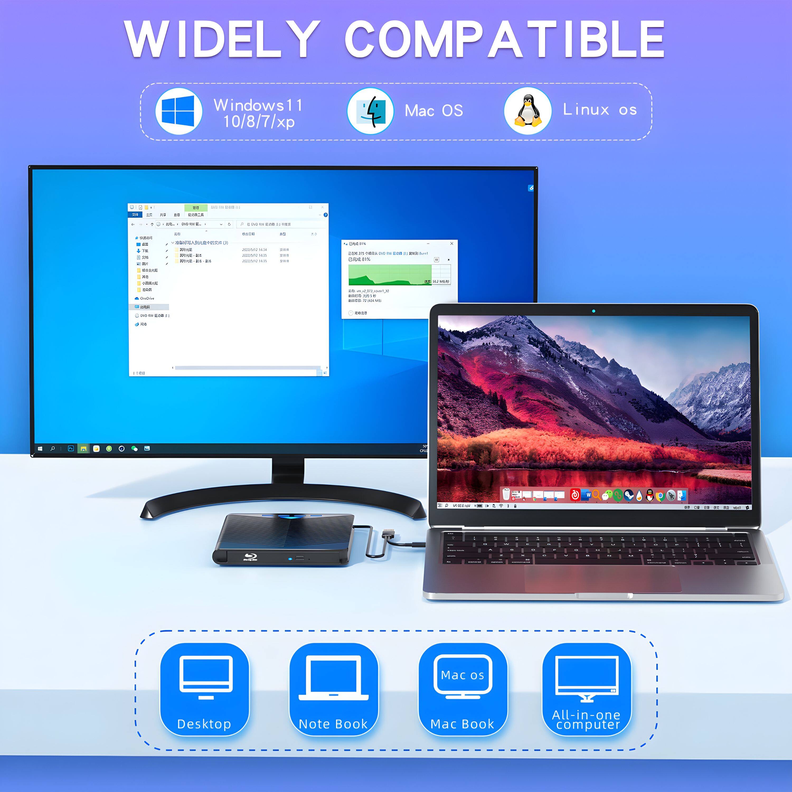 WIDELY COMPATIBLE

Windows 11 10/8/7/xp  
Mac OS  
Linux os  

Desktop  
Note Book  
Mac os  
Mac Book  
All-in-one computer