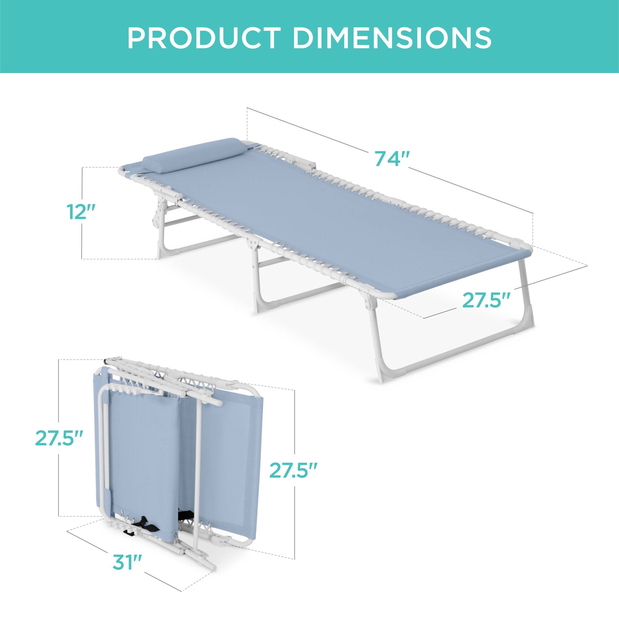 PRODUCT DIMENSIONS

74" x 12" x 27.5" x 27.5" x 31"