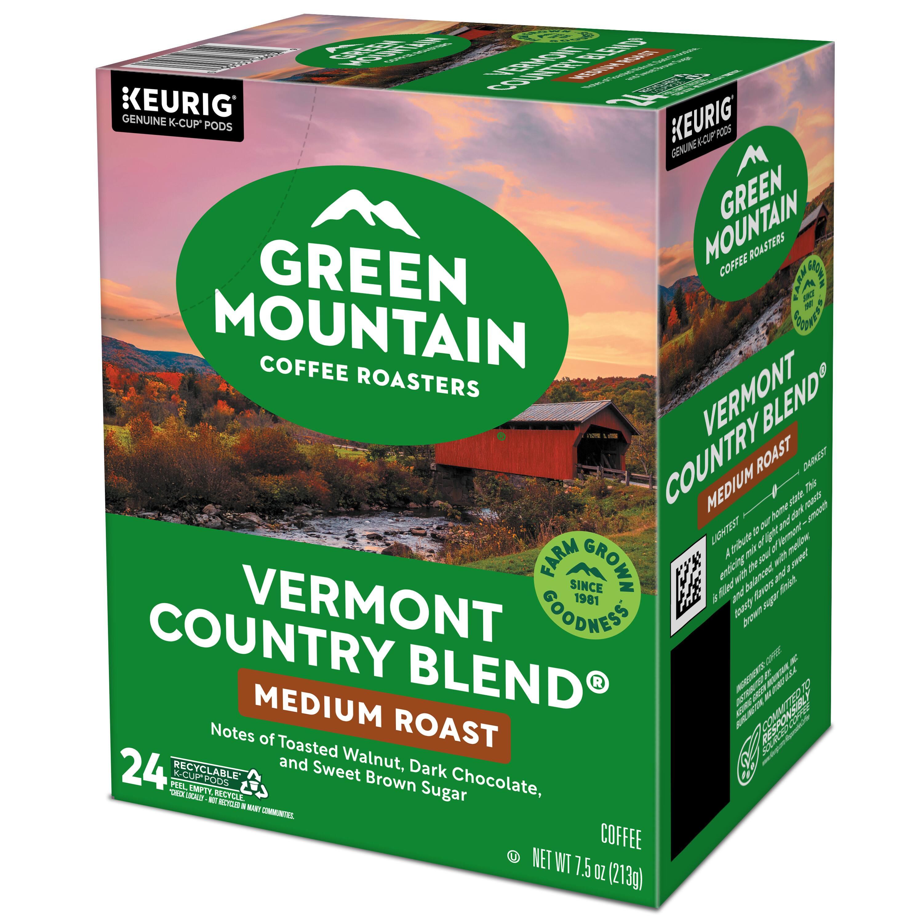 - KEURIG GENUINE K-CUP PODS
- GREEN MOUNTAIN COFFEE ROASTERS
- VERMONT BLEND
- COUNTRY BLEND
- MEDIUM ROAST
- Notes of Toasted Walnut, Dark Chocolate, and Sweet Brown Sugar
- 24 RECYCLABLE K-CUP PODS
- NET WT 7.5 OZ (213g)