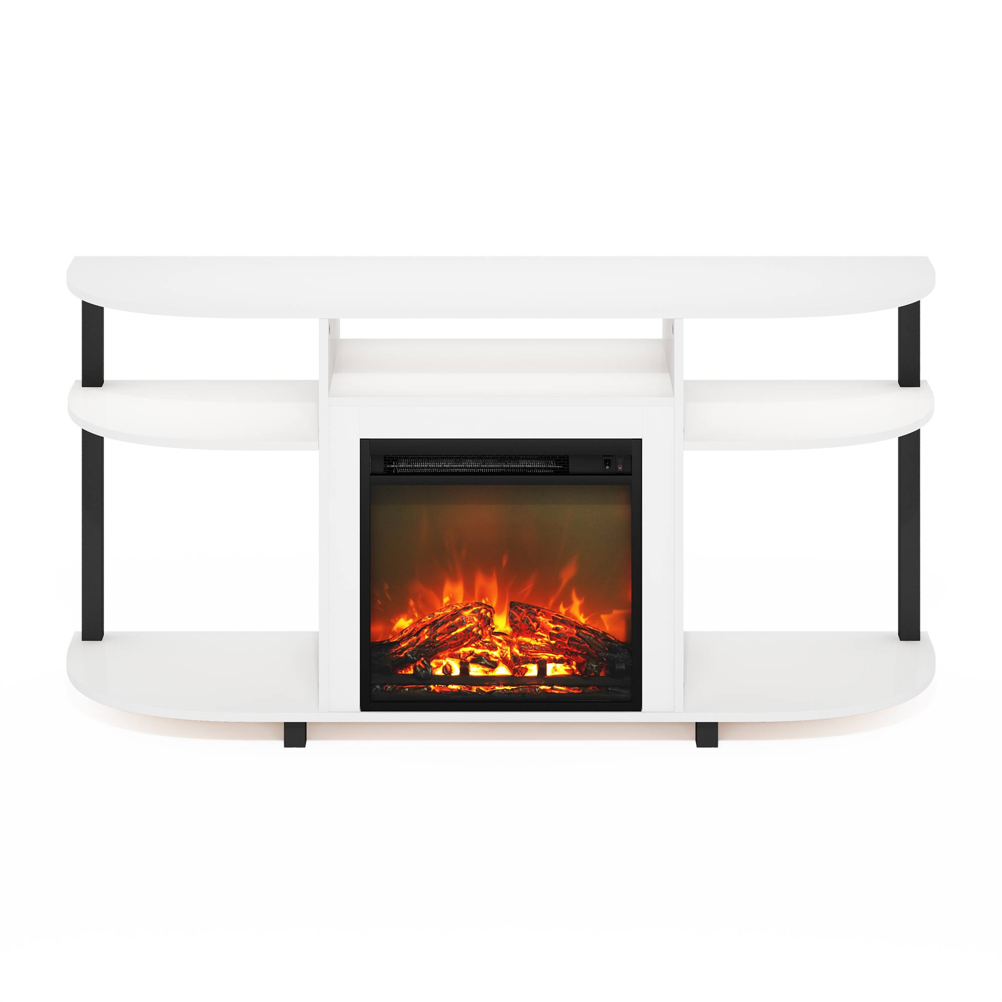 Alt View 2. Furinno - Jensen Open Storage Curved Entertainment Center Stand with Fireplace for TV up to 55 Inch - Solid White.