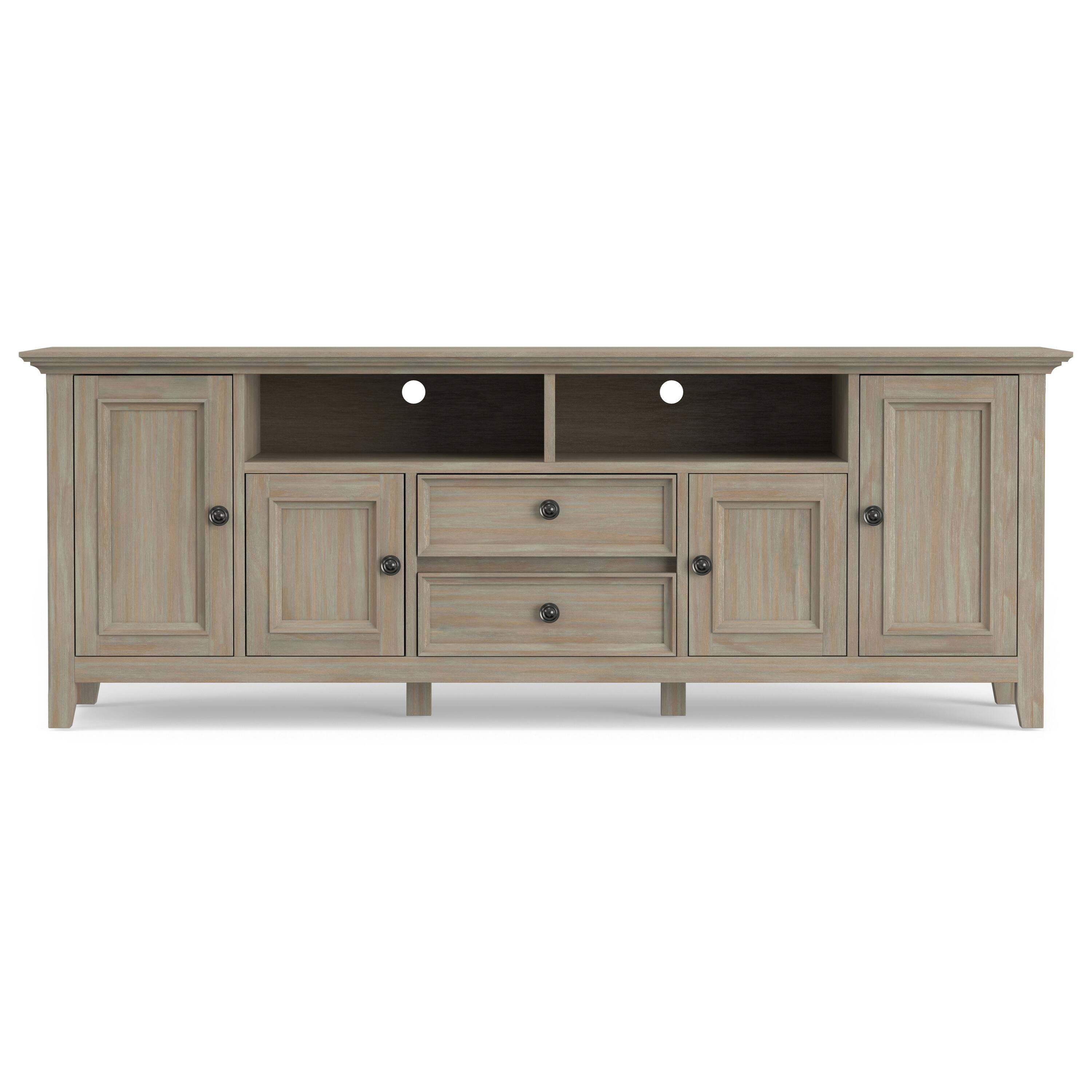 Alt View 3. Simpli Home - Amherst 72 inch Wide Solid Wood Transitional TV Stand in Distressed Grey - Distressed Grey.