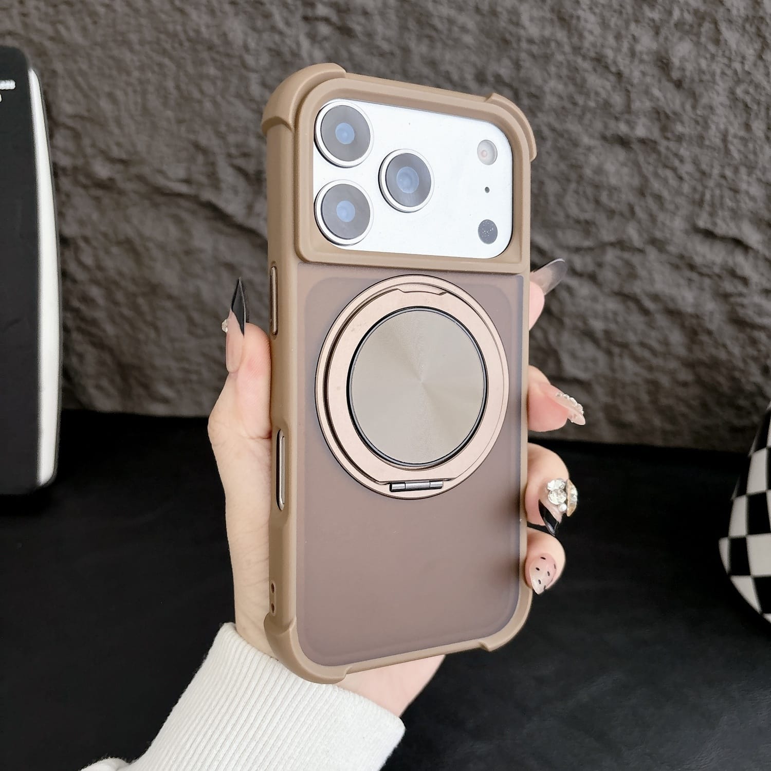 Dteck - for Apple iPhone 17 Pro Max Rugged Case,Shockproof Hybrid PC TPU Shell with Ring Kickstand Anti-Scratch Matte Cover - Desertgold