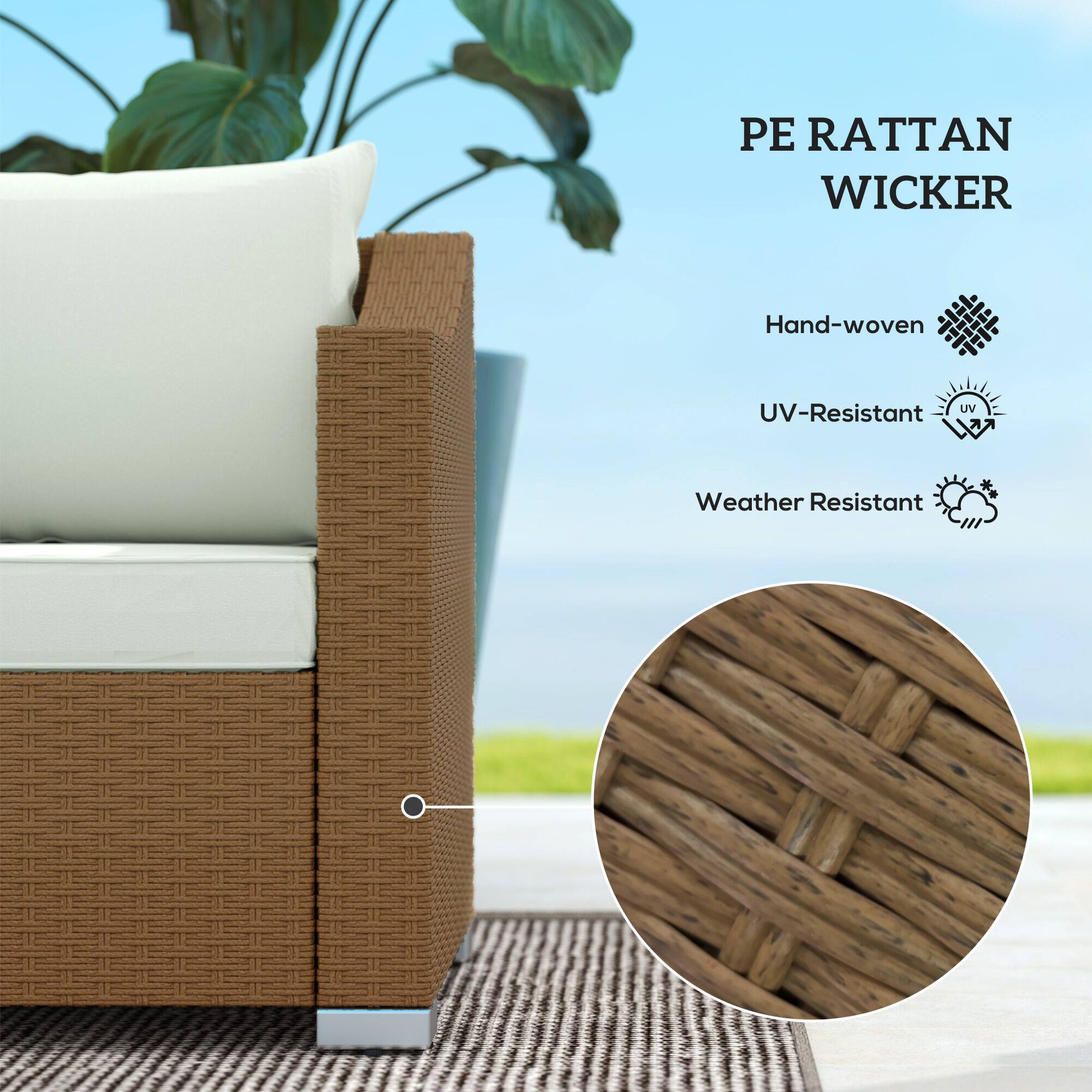 PE RATTAN WICKER
Hand-woven
UV-Resistant
Weather Resistant