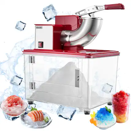 Front. VEVOR - Commercial Ice Crusher 661LBS/H,350W Electric Snow Cone Machine with 4 Blades,2000RPM Stainless Steel Shaved Ice Machine - Red.