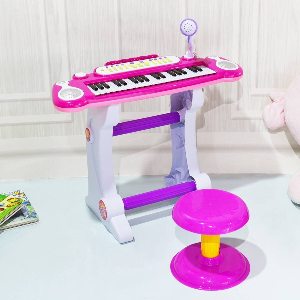 Alt View 5. Gymax - Gymax Kids Electronic Keyboard Piano MP3 Input 37 Key Microphone Stool Toy - pink.