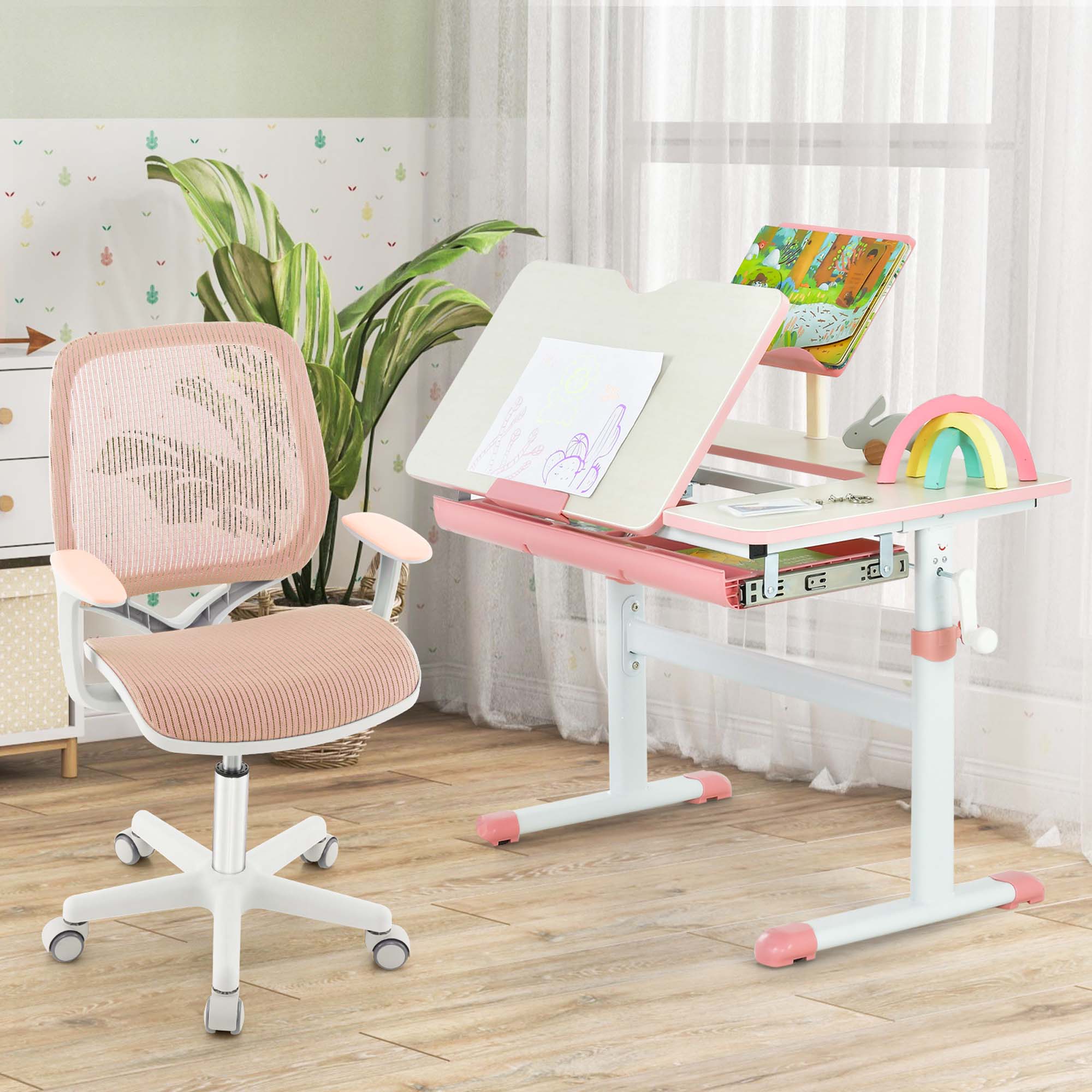Alt View 3. Costway - Costway Kids Desk Armchair Swivel Mesh Children Computer Chair with Adjustable Height - Pink.